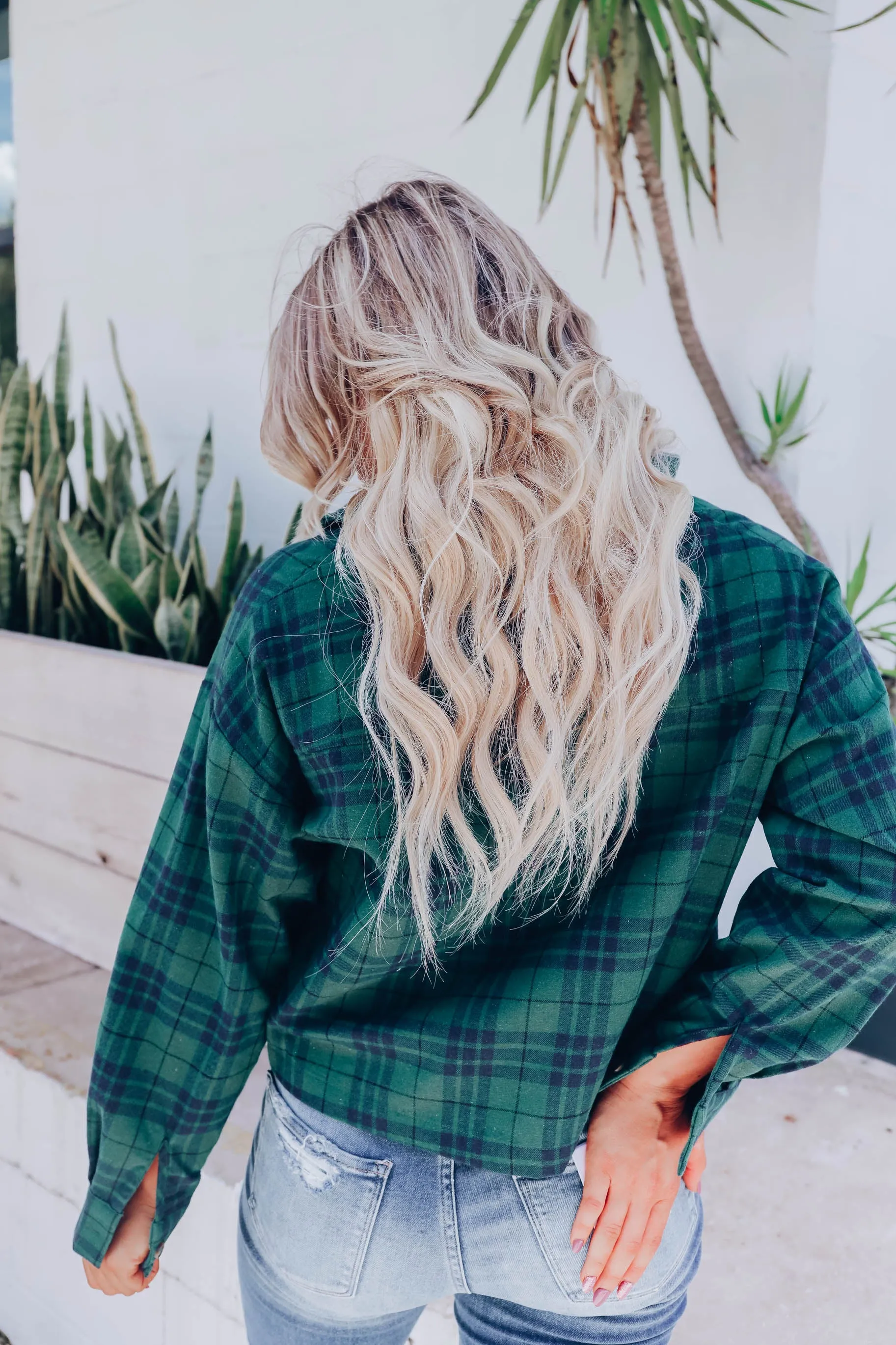 Be Sweet Cropped Flannel Shirt - Green
