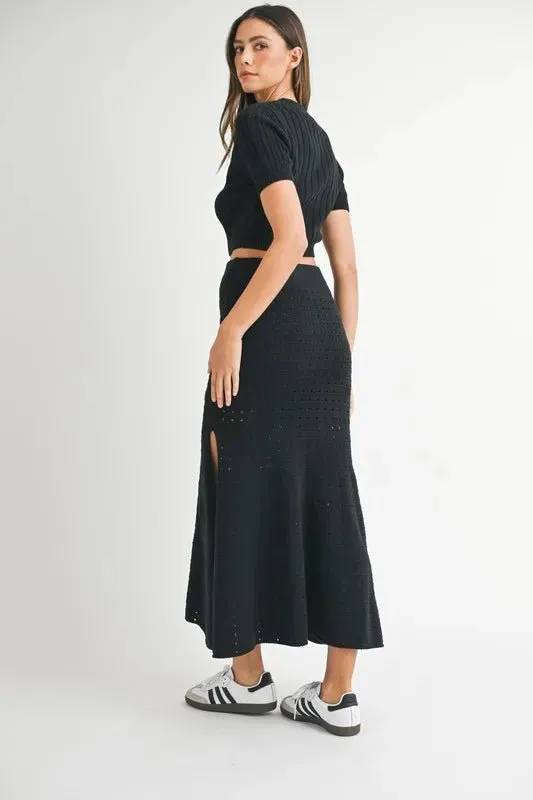 Cropped Pointelle Top & Slit Skirt Set by MABLE: Breezy, Stylish, Modern