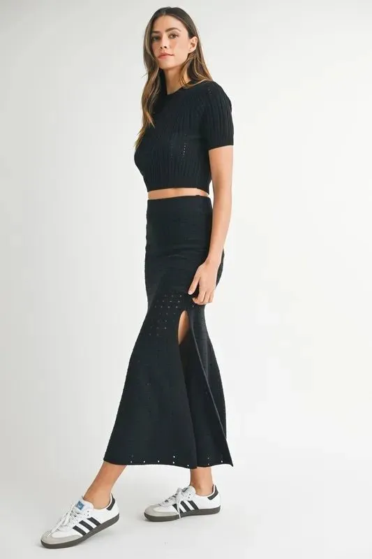 Cropped Pointelle Top & Slit Skirt Set by MABLE: Breezy, Stylish, Modern