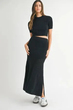Cropped Pointelle Top & Slit Skirt Set by MABLE: Breezy, Stylish, Modern