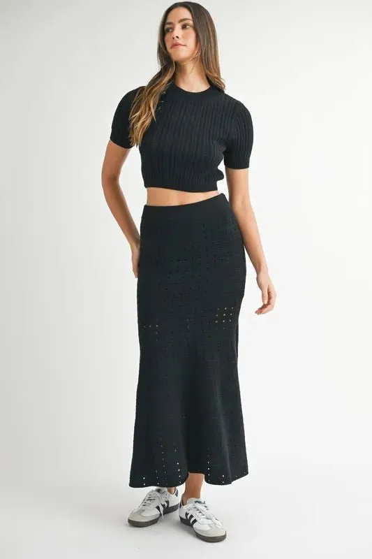 Cropped Pointelle Top & Slit Skirt Set by MABLE: Breezy, Stylish, Modern