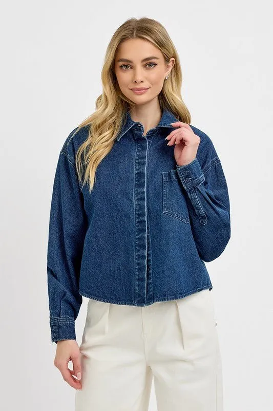 Elevate Casual Looks with the RISEN Button Up Long Sleeve Denim Shacket