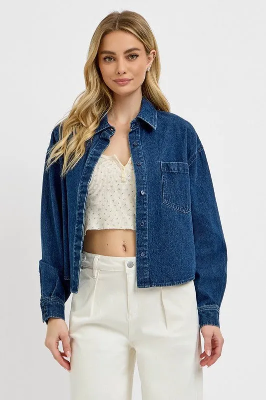 Elevate Casual Looks with the RISEN Button Up Long Sleeve Denim Shacket