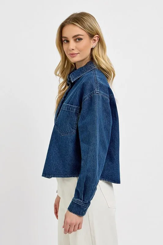 Elevate Casual Looks with the RISEN Button Up Long Sleeve Denim Shacket