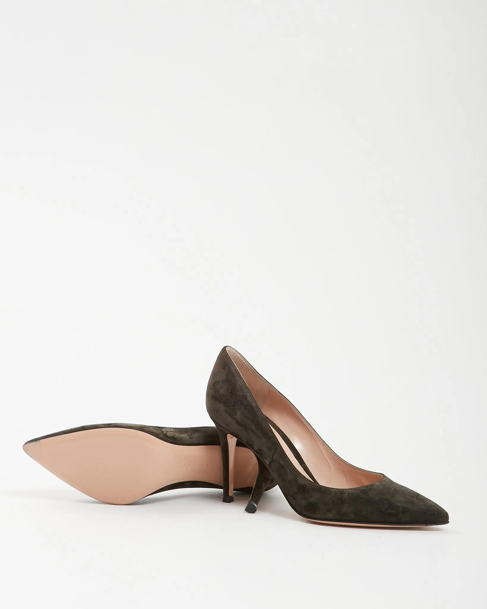 Gianvito Rossi Dark Olive Suede 85 Point Toe Heel - 36
