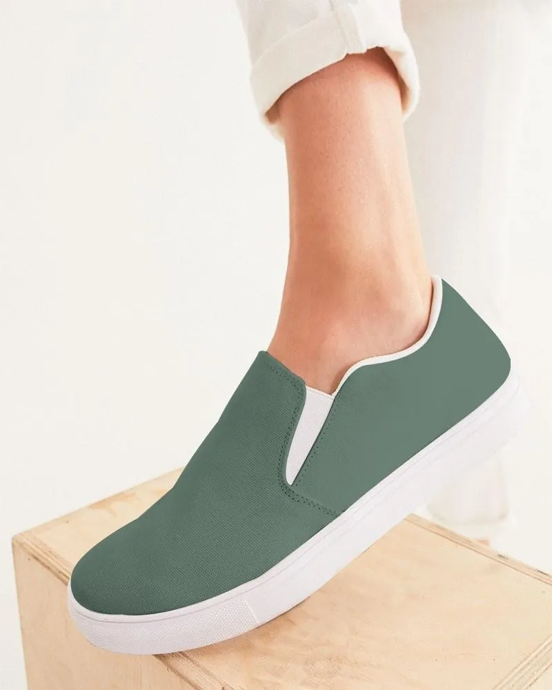 Medium Dark Green Slip-On Canvas Sneakers | Women's | Medium Dark Pale Pastel Green | C30M0Y30K60