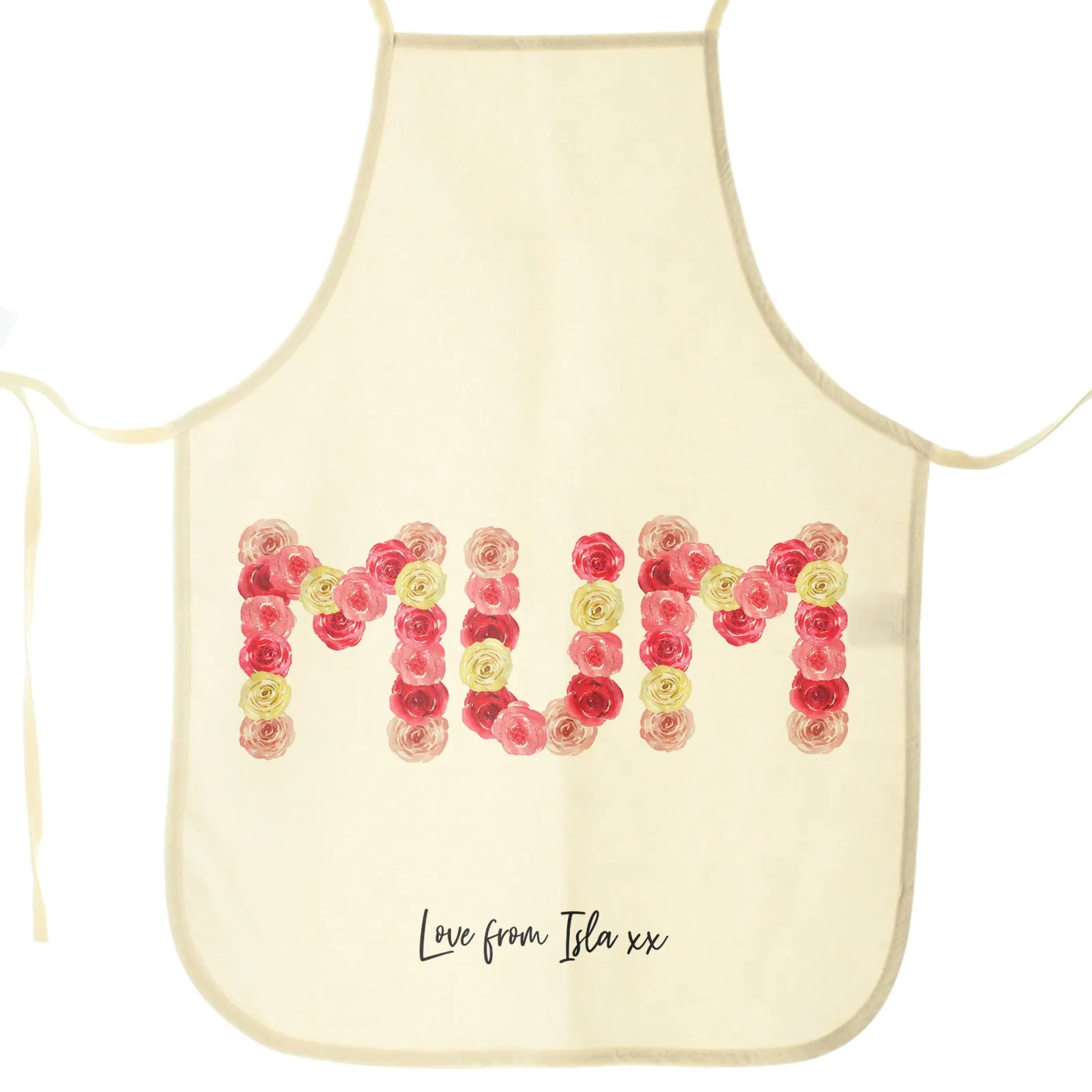 Personalised Canvas Apron with Stylish Text and Floral MUM