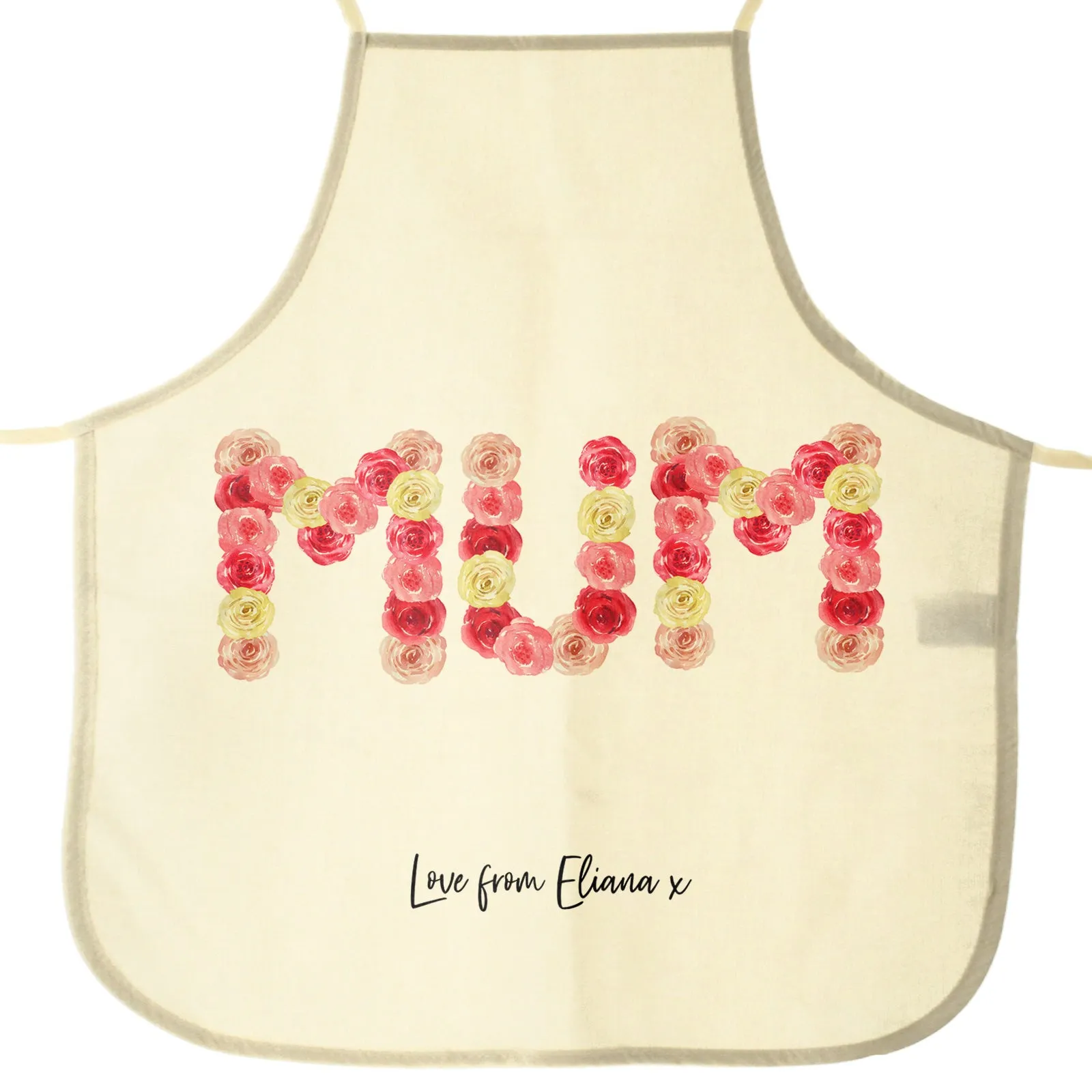 Personalised Canvas Apron with Stylish Text and Floral MUM