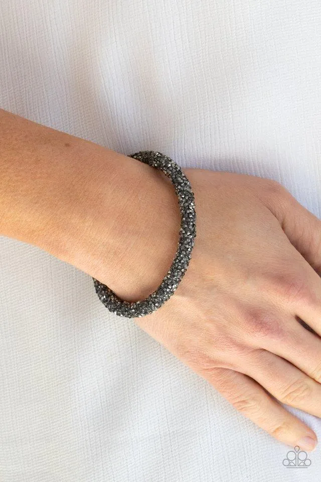 "Roll Out the Glitz" Black Glittery Hematite Rhinestone COIL Flexible bracelet
