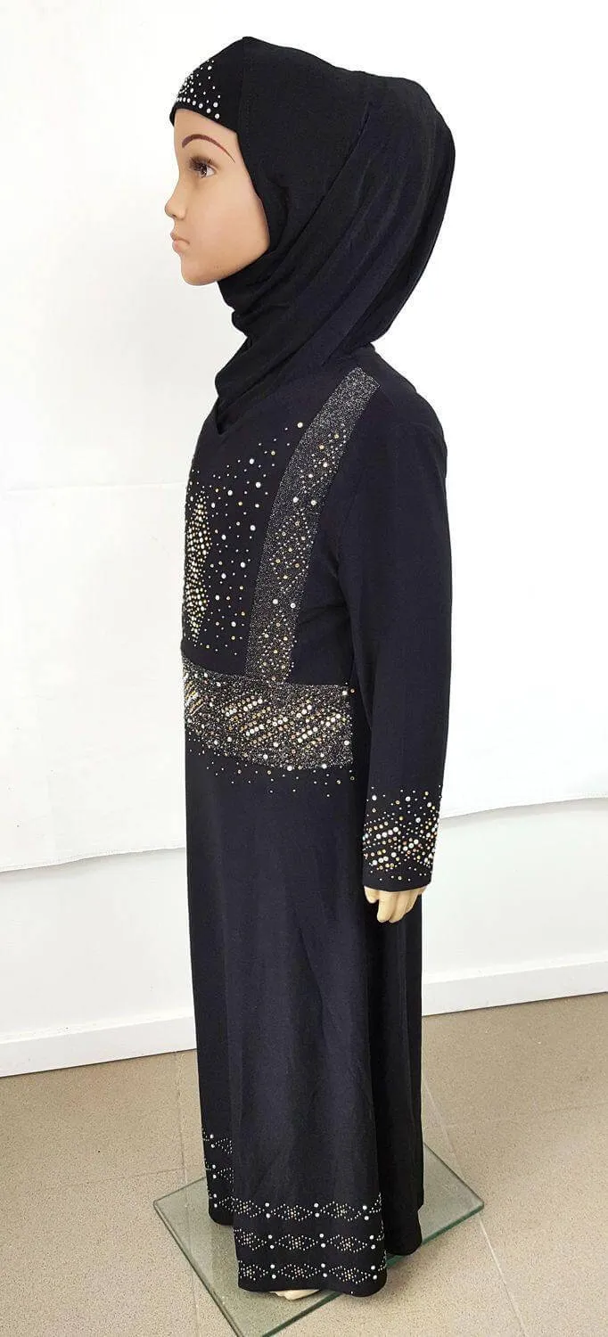 Stylish Girls Muslim Dress Kids Long Sleeve Abaya Islamic 4-12T