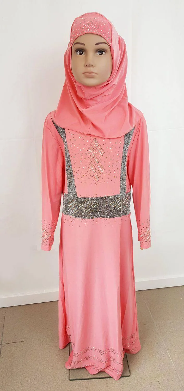 Stylish Girls Muslim Dress Kids Long Sleeve Abaya Islamic 4-12T
