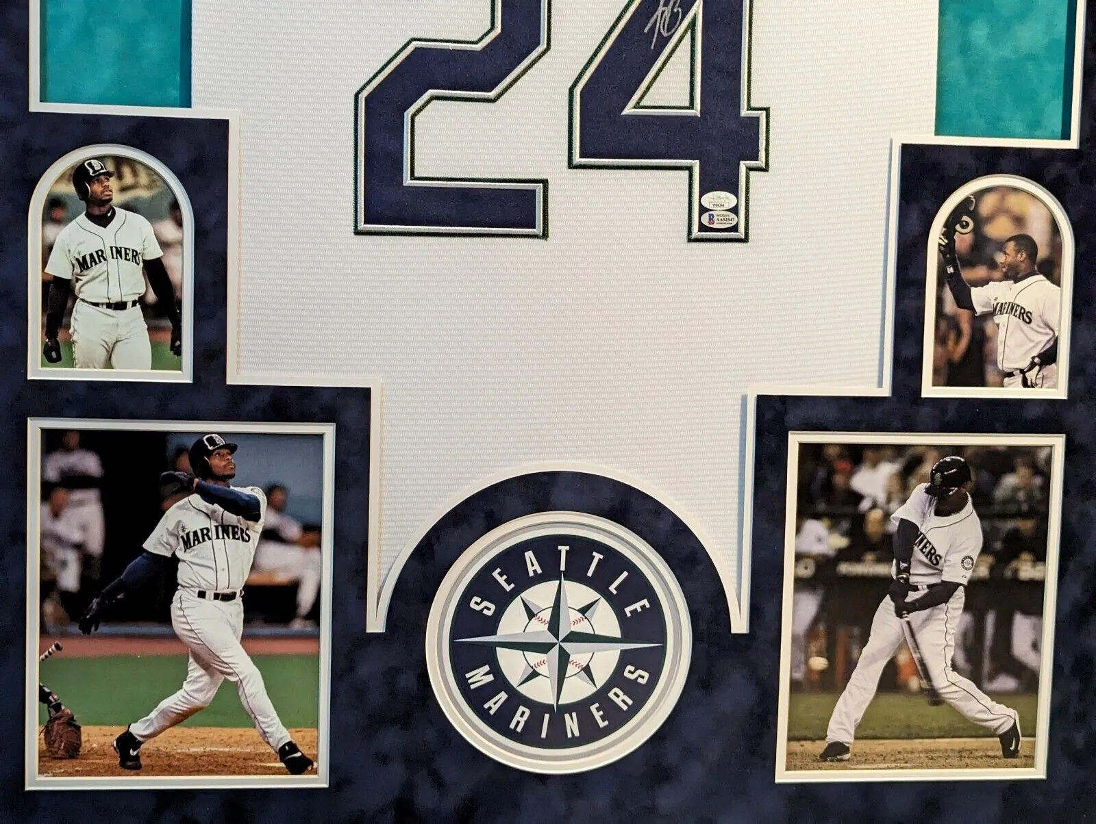 SUEDE FRAMED SEATTLE MARINERS KEN GRIFFEY JR AUTOGRAPHED JERSEY JSA CERT LETTER