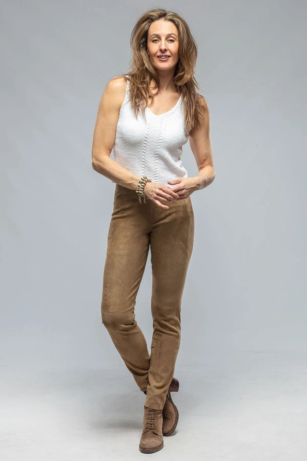Tania Stretch Suede Pant in Desert Sand