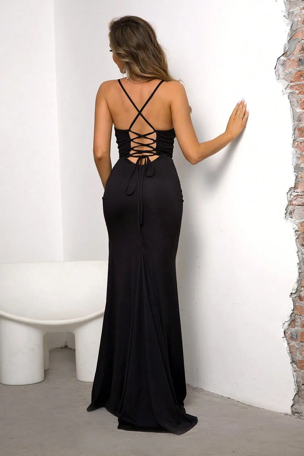 Turn Heads in a Bold Lace-Up Spaghetti Strap Split Dress This Season