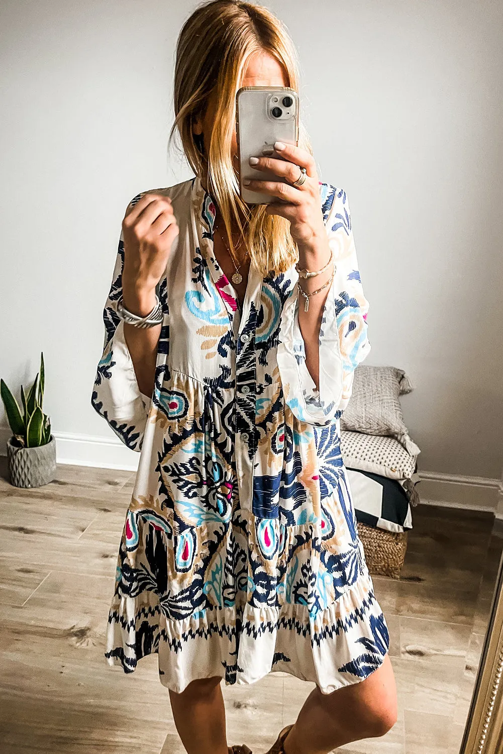 White Printed Tribal Dress
