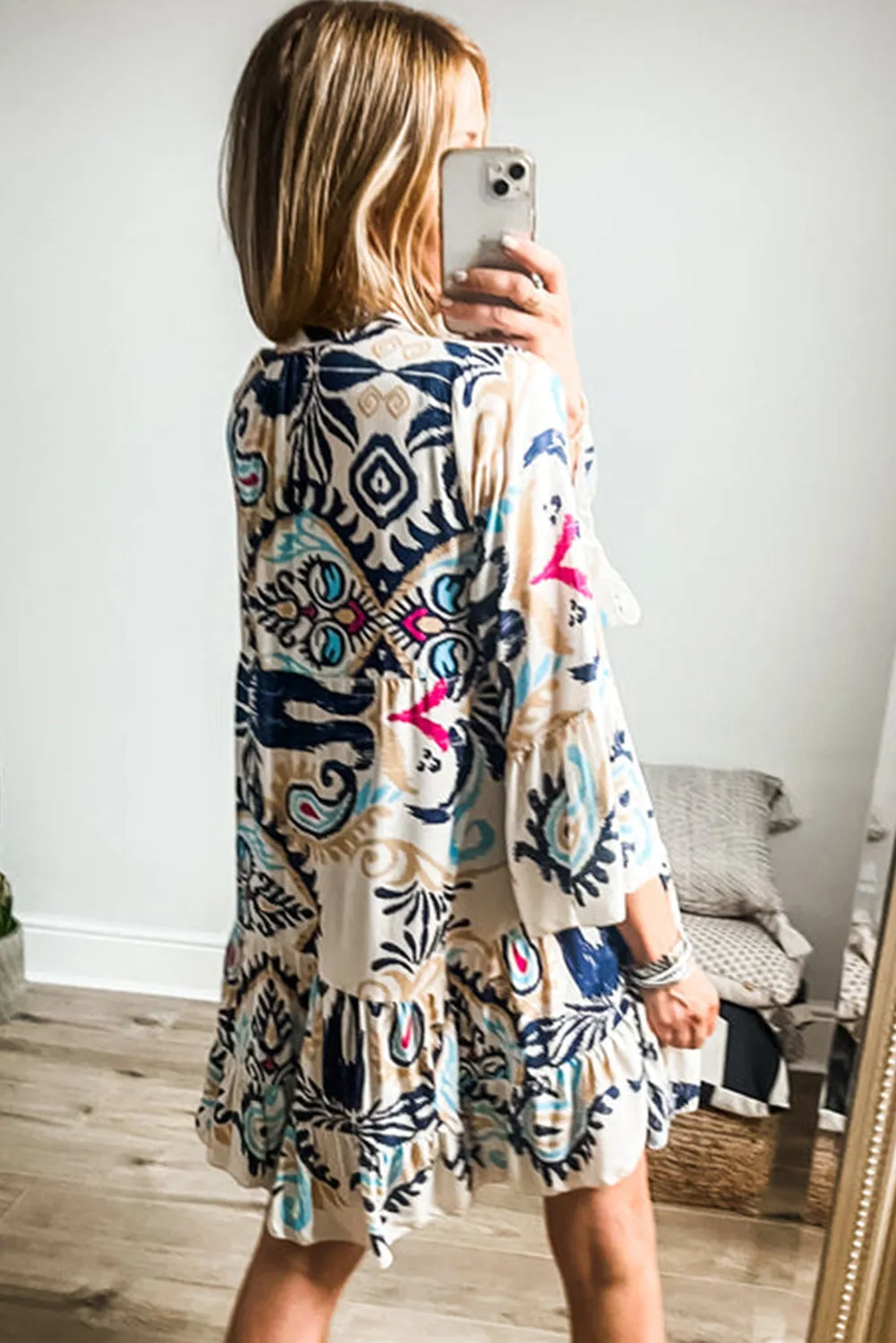 White Printed Tribal Dress