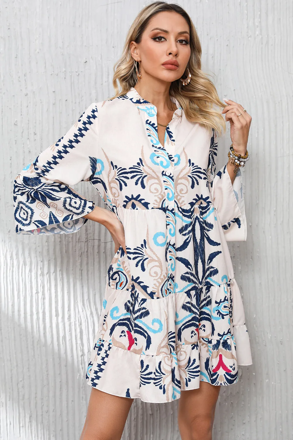 White Printed Tribal Dress