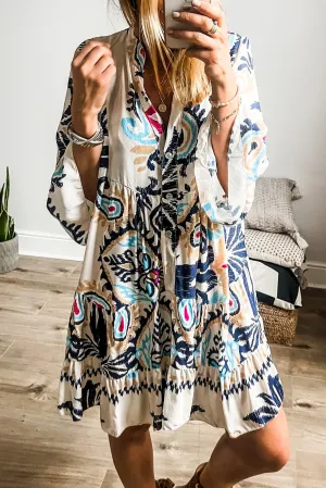 White Printed Tribal Dress