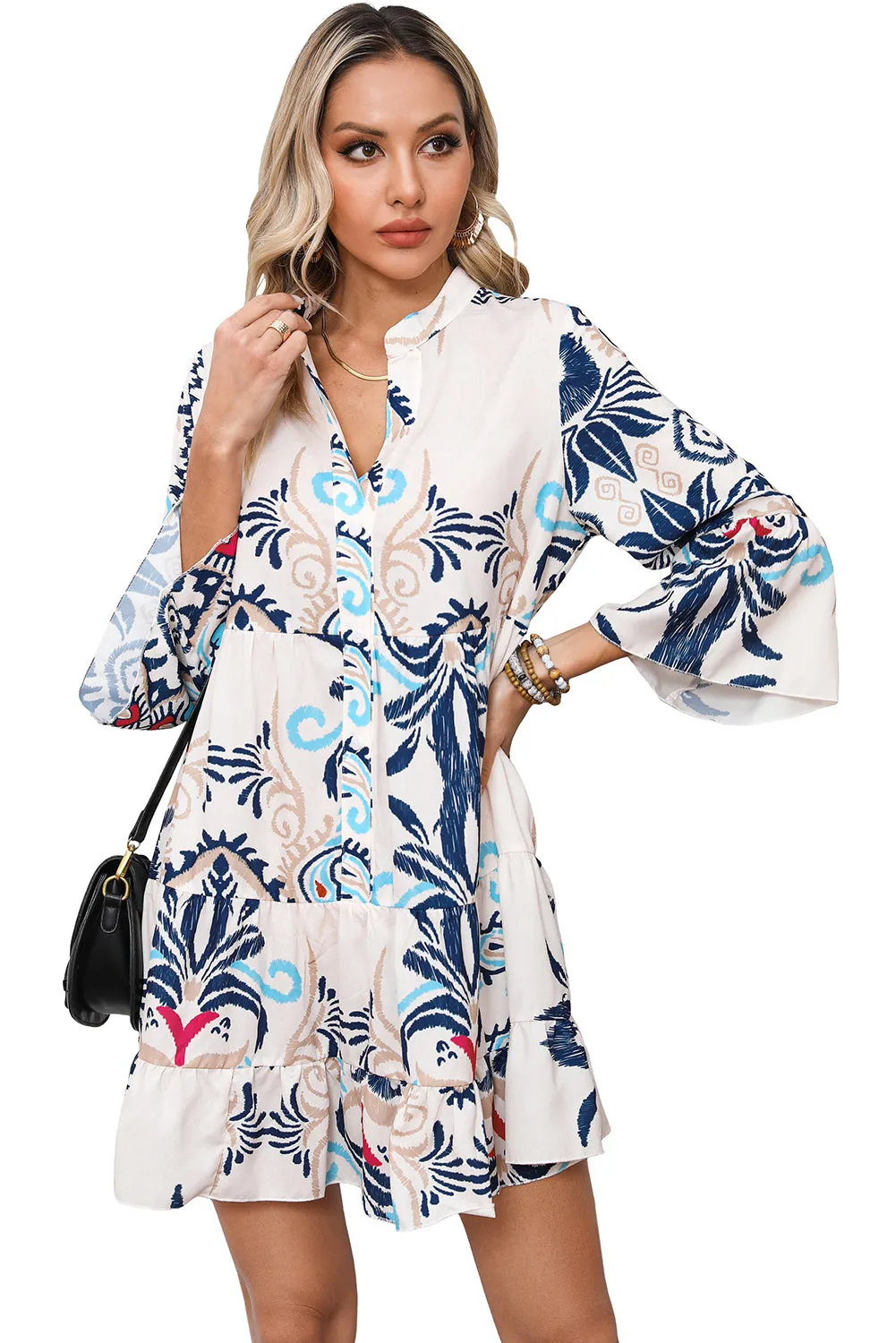 White Printed Tribal Dress