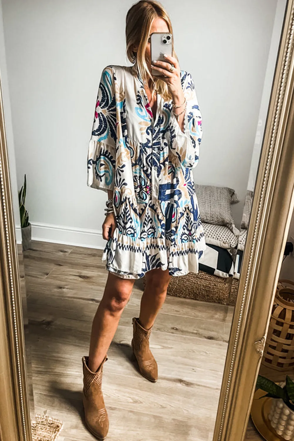 White Printed Tribal Dress